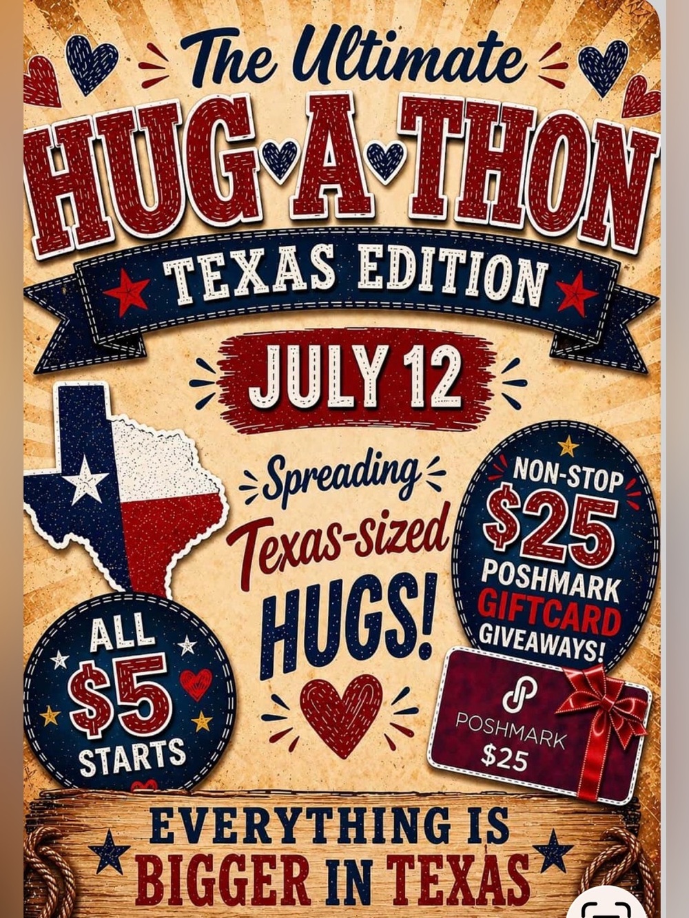 The Ultimate Hug-A-Thon Texas Edition Poster - July 12
